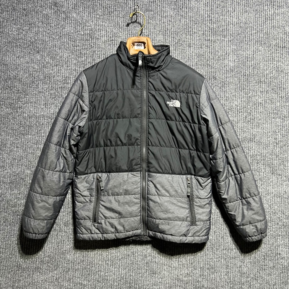 The North Face Puffer Jacket Boys XL Grey Black Chimborazo Fleece Lined Full Zip